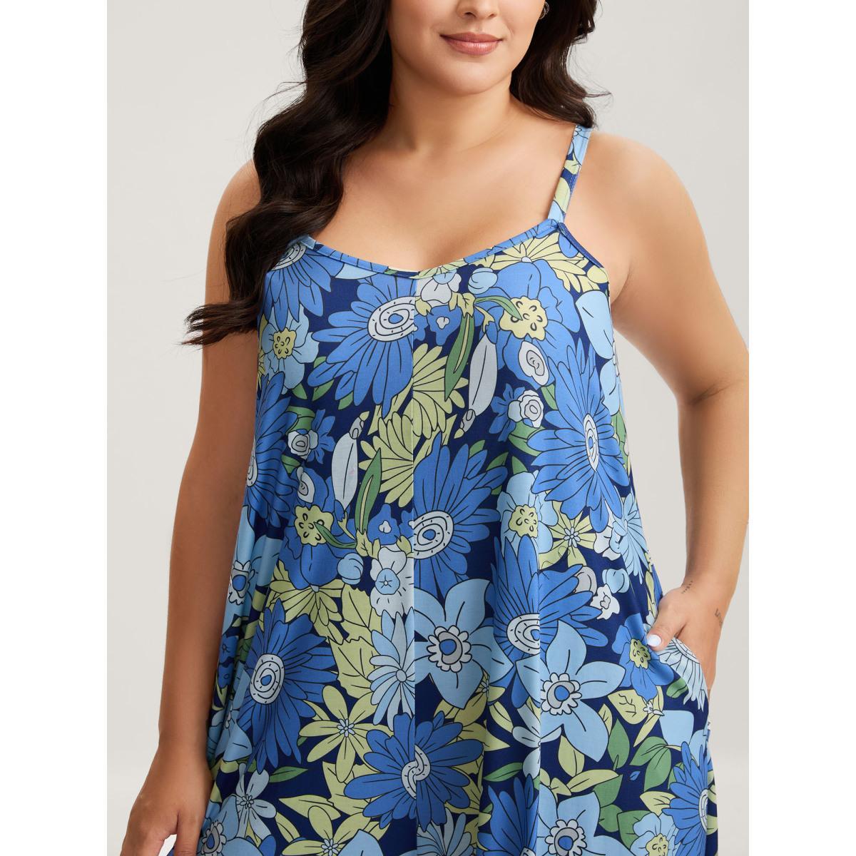 Plus Size DarkBlue Vivid Groove Stretchy Adjustable Jumpsuit Women Sleeveless Non Everyday-Casual Loose Jumpsuits BloomChic 30/6X Product Image