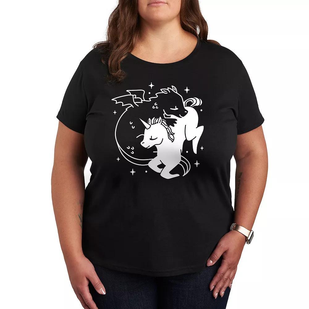 Plus Dragon Unicorn Graphic Tee, Womens Grey Blue Product Image