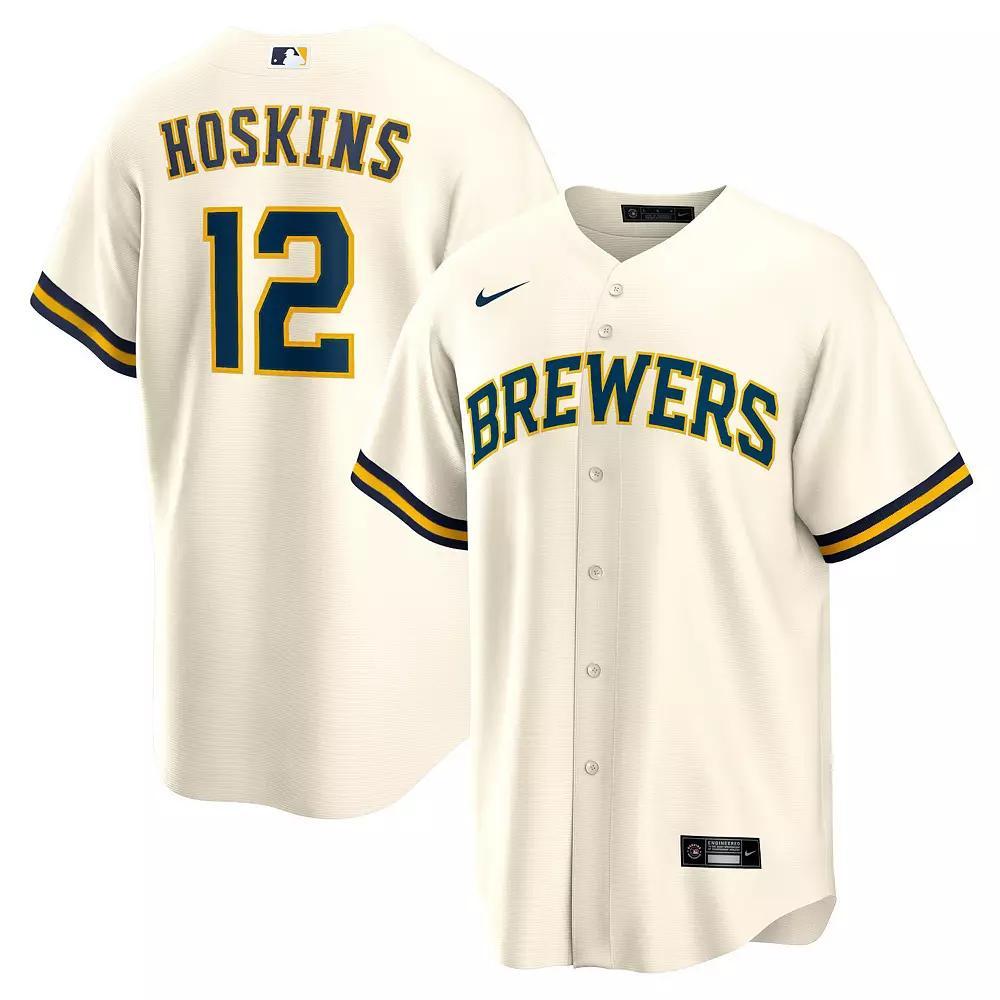 Men's Nike Rhys Hoskins Cream Milwaukee Brewers Home Replica Player Jersey, Size: Large, Beige Product Image