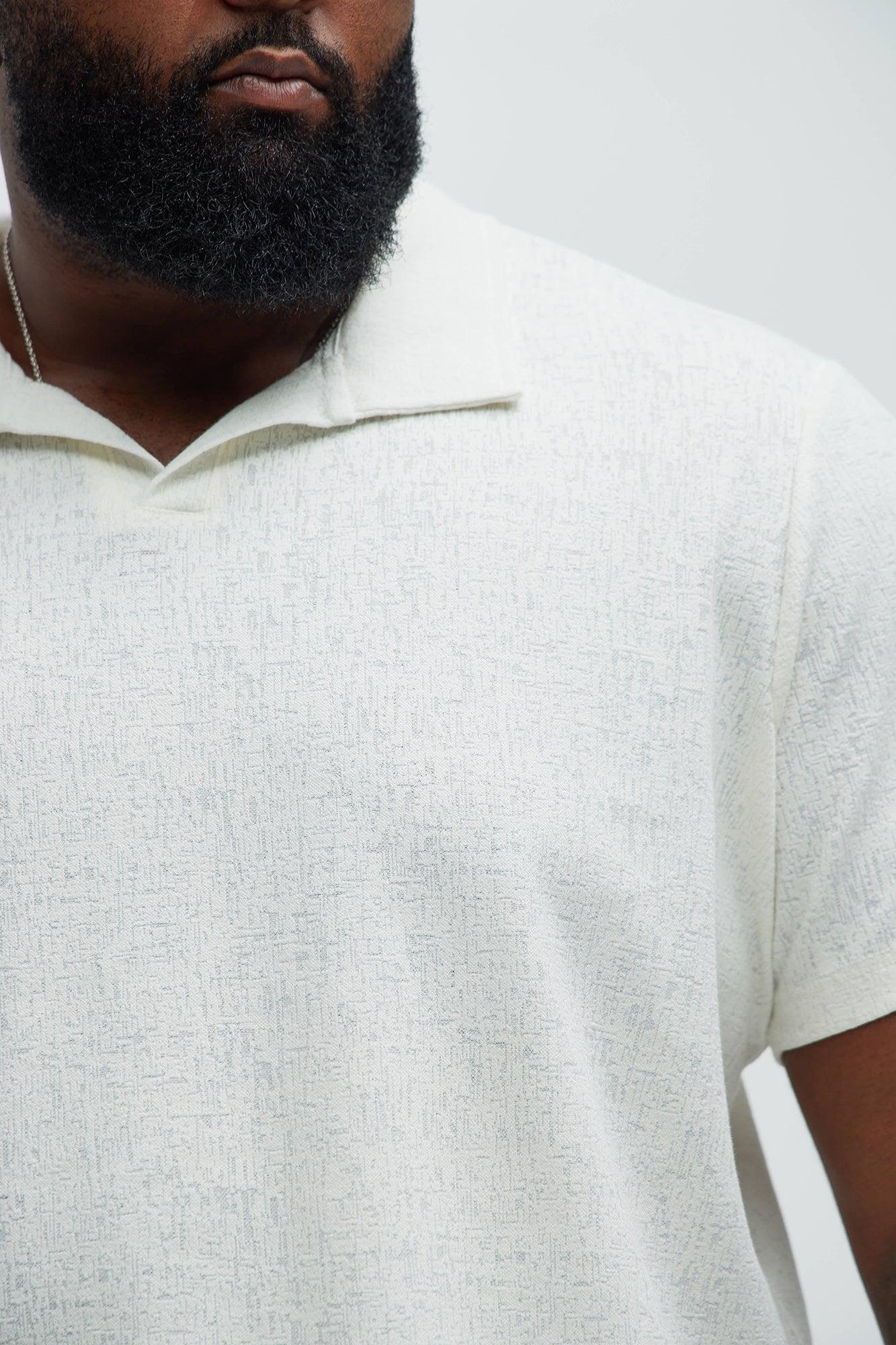 Duval Textured Knit Johnny Collar Shirt - Off White Product Image
