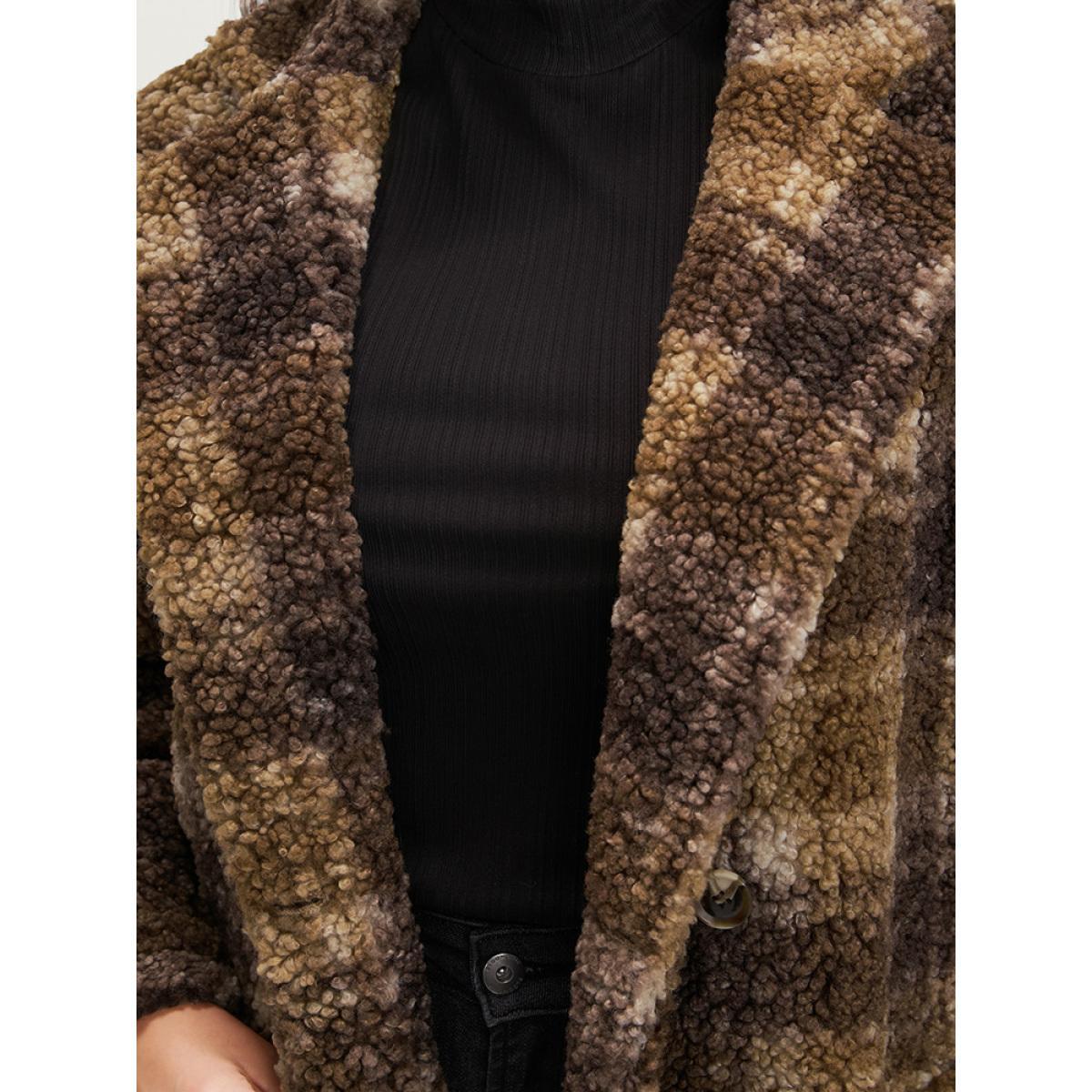 Plus Size Plaid Pocket Double Breasted Teddy Coat Women Tan Casual Pocket Ladies Dailywear Winter Coats BloomChic 28/5X Product Image