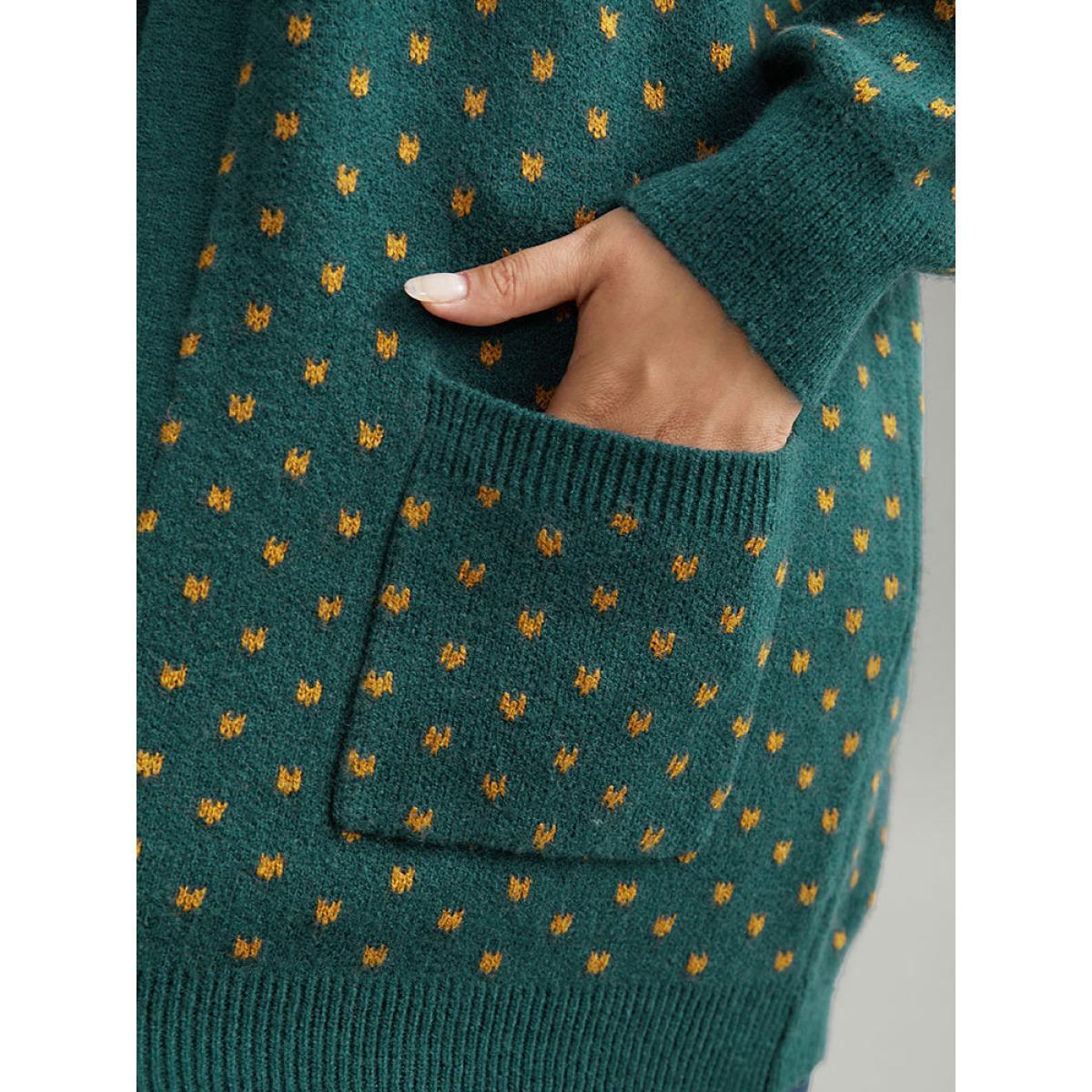 Plus Size Anti-Pilling Geometric Pocket Open Front Cardigan Cyan Women Casual Loose Long Sleeve Everyday Cardigans BloomChic 28/5X Product Image