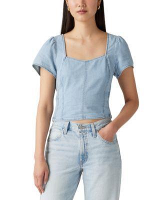 Levis Womens Opehlia Denim Puff-Sleeve Corset Top Product Image