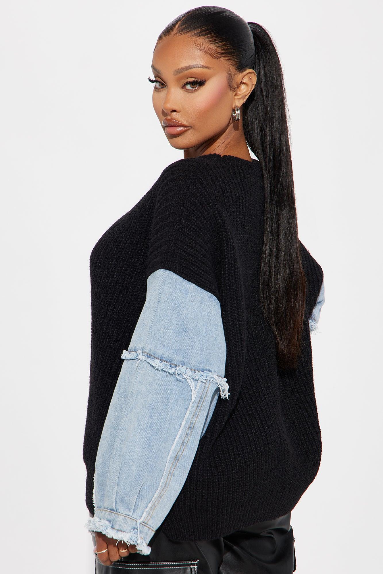 Ella Denim Sweater - Black/Blue Product Image