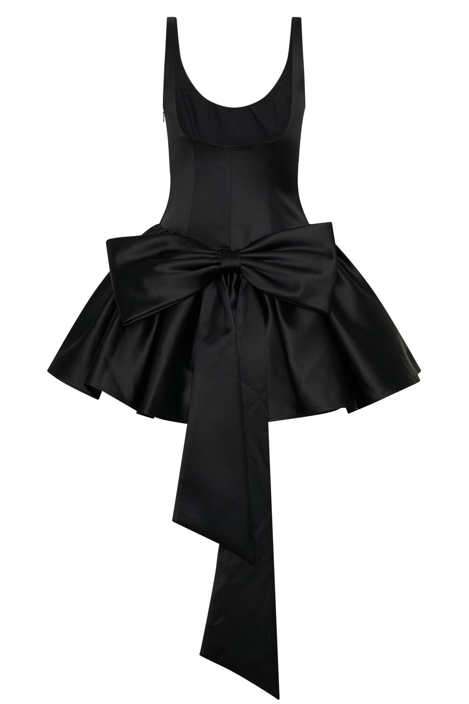 Felicia Satin Mini Dress With Bow - Black Product Image
