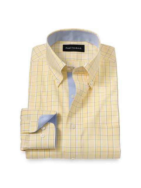 Comfort Stretch Non-Iron Check Dress Shirt With Contrast Trim - Yellow Product Image