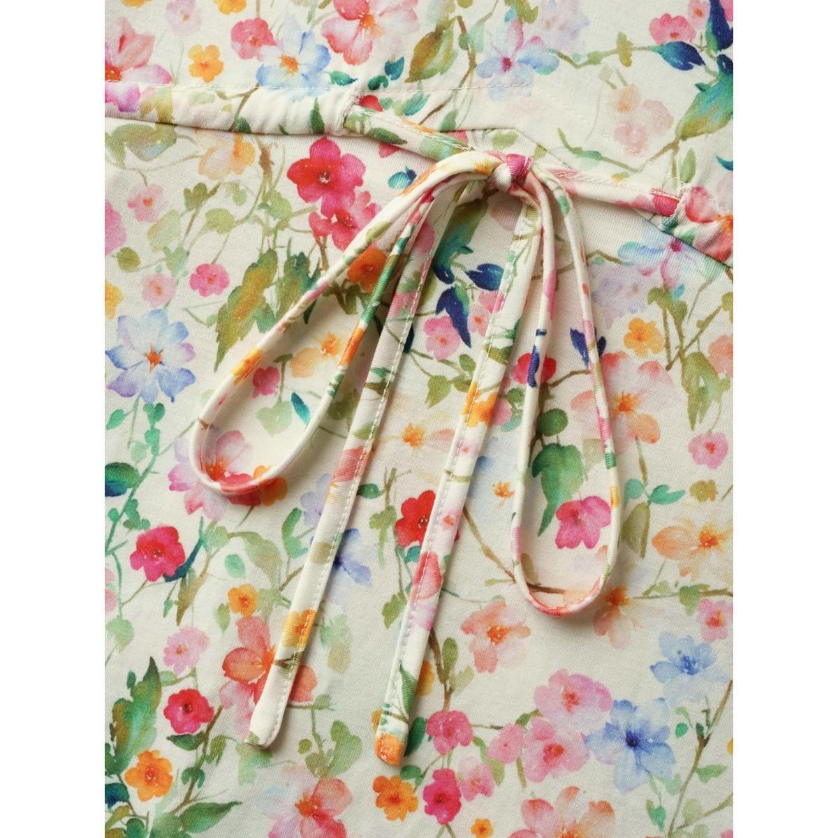 Plus Size Ditsy Floral Print Waist Tie Midi Dress Multicolor Women V-neck Short sleeve Curvy BloomChic 18-20/2X Product Image