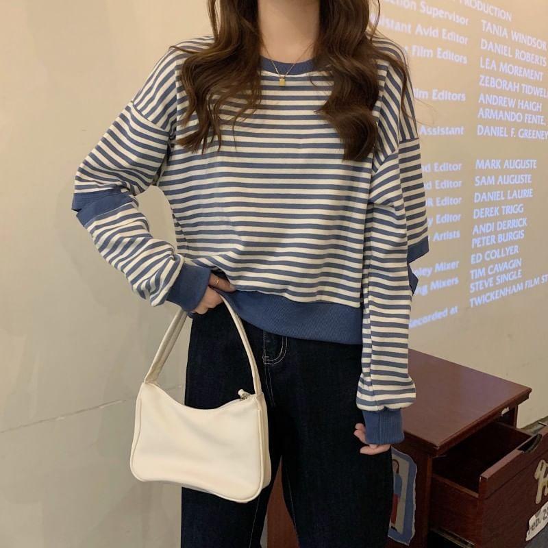 Crewneck Striped Cutout Pullover Product Image