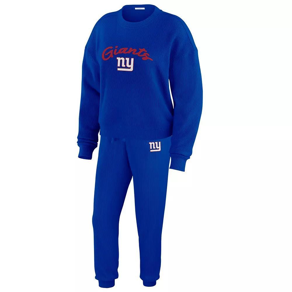 Womens WEAR by Erin Andrews Cream New York Giants Knitted Tri-Blend Long Sleeve T-Shirt & Pants Lounge Set Product Image