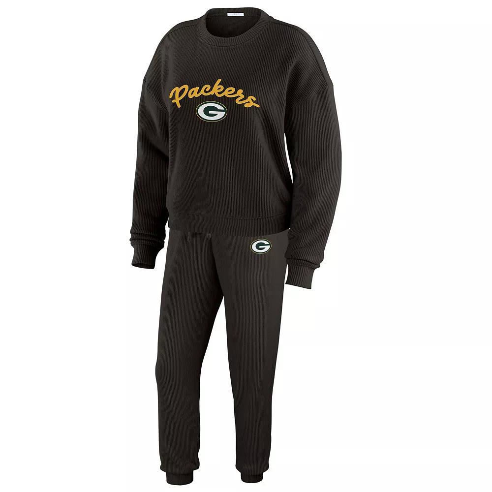 Women's WEAR by Erin Andrews  Cream Carolina Panthers Knitted Tri-Blend Long Sleeve T-Shirt & Pants Lounge Set, Size: XS, Black Product Image