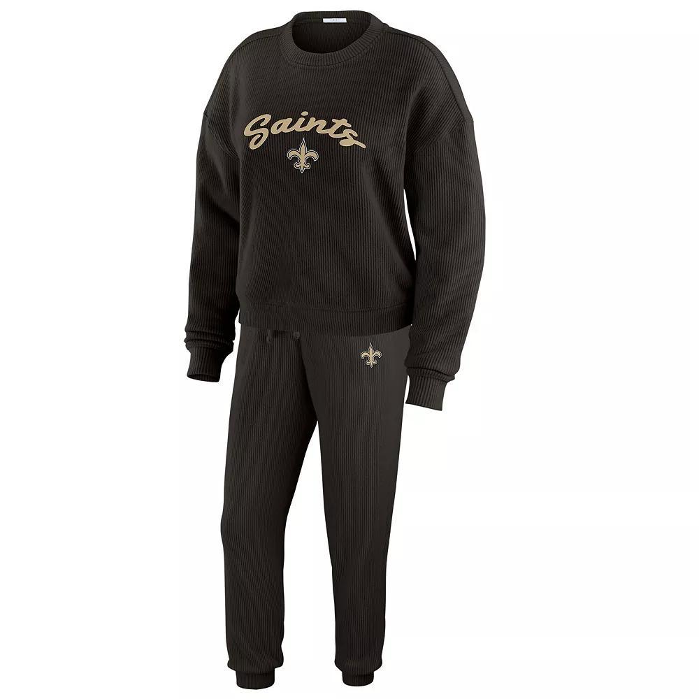 Women's WEAR by Erin Andrews  Cream Jacksonville Jaguars Plus Size Knitted Tri-Blend Long Sleeve T-Shirt & Pants Lounge Set, Size: 3XL, Black Product Image