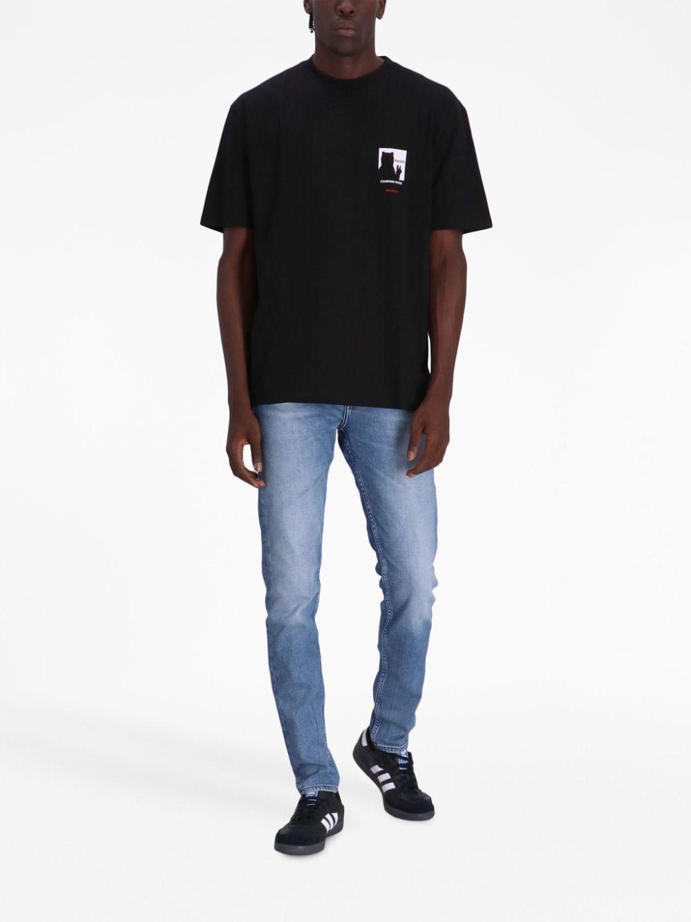 Logo-patch Slim-cut Jeans In Blue Product Image