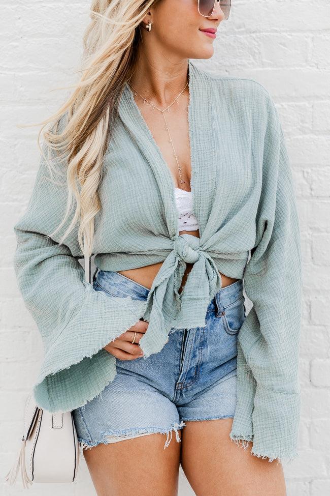 Out On Your Own Sage Gauze Acid Wash Cardigan Top FINAL SALE Product Image