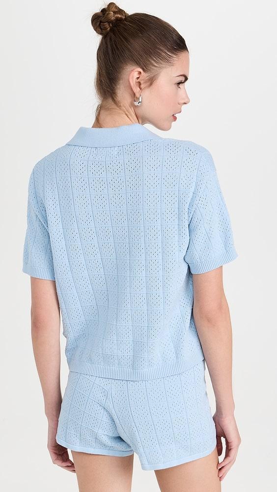 MONROW Crochet Knit Oversized Polo Tee | Shopbop Product Image