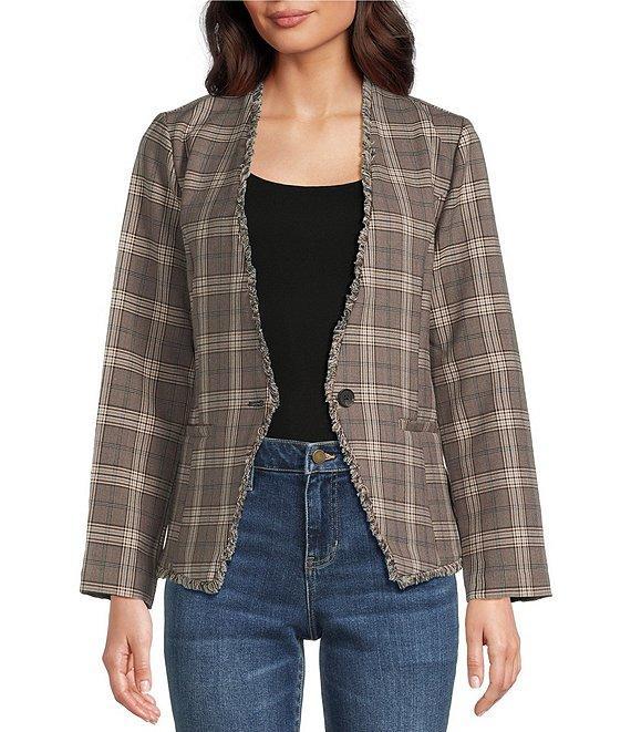 Liverpool Los Angeles Jacquard Knit Glen Checked Long Sleeve One-Button Front Fitted Blazer Product Image