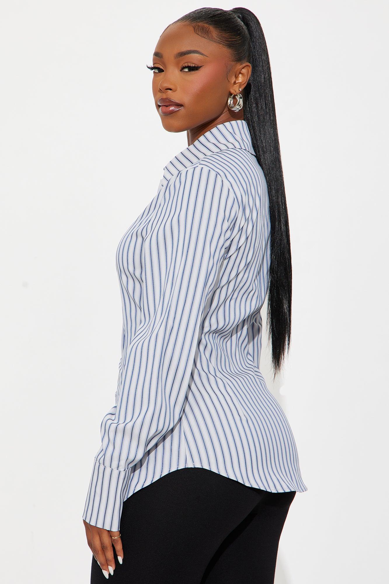 Mira Striped Poplin Shirt - Blue/combo Product Image