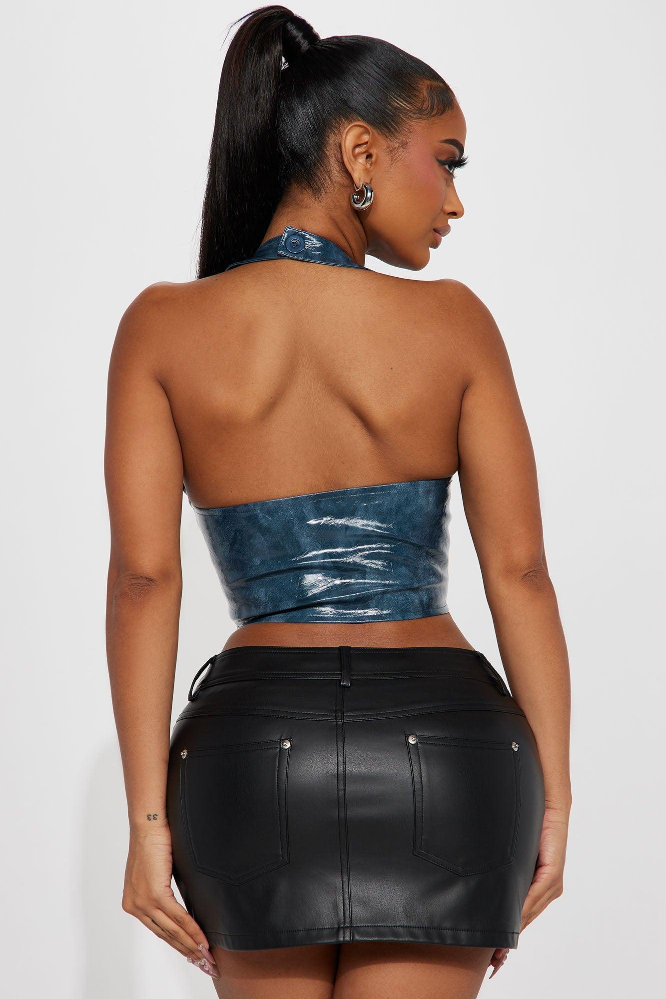 Azarilah Washed Faux Leather Top - Navy Product Image
