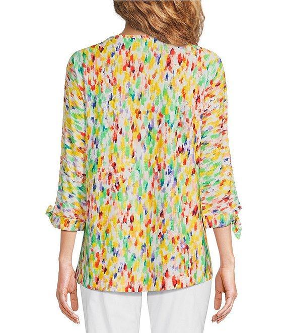 Ali Miles Textured Knit Printed Round Neck 3/4 Tie Sleeve Tunic Product Image