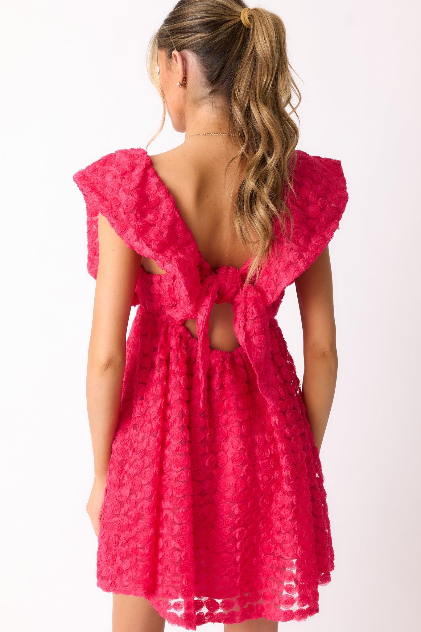 Blooming Love Hot Pink Flutter Sleeve Mini Dress Product Image