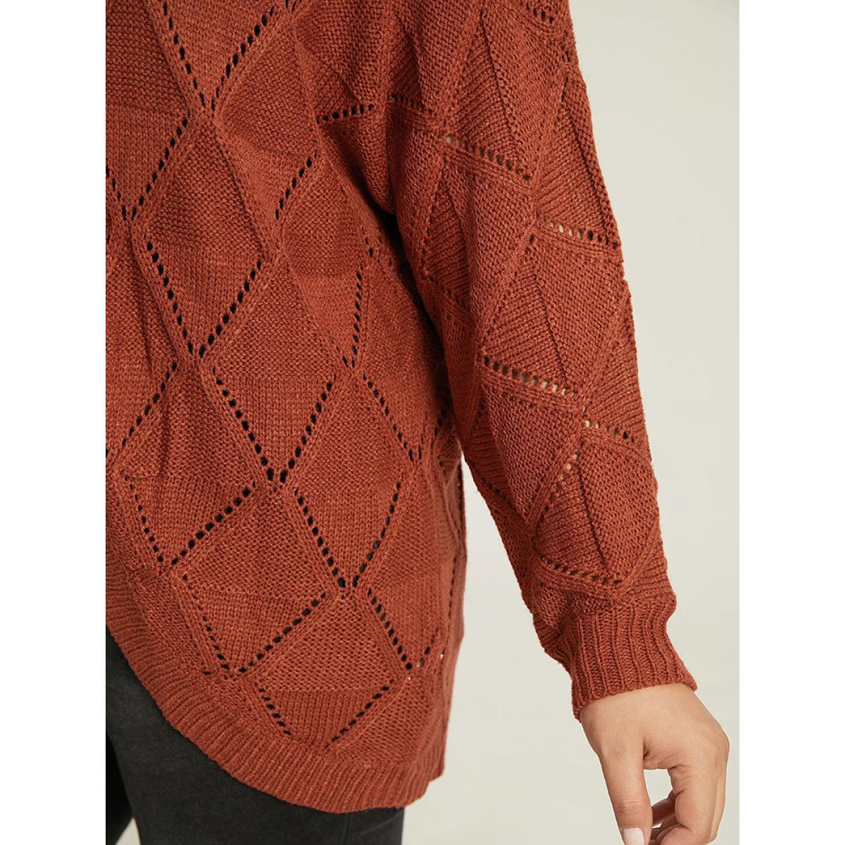Plus Size Geometric Hollow Out Open Front Cardigan Rust Women Casual Loose Long Sleeve Dailywear Cardigans BloomChic 10/M Product Image