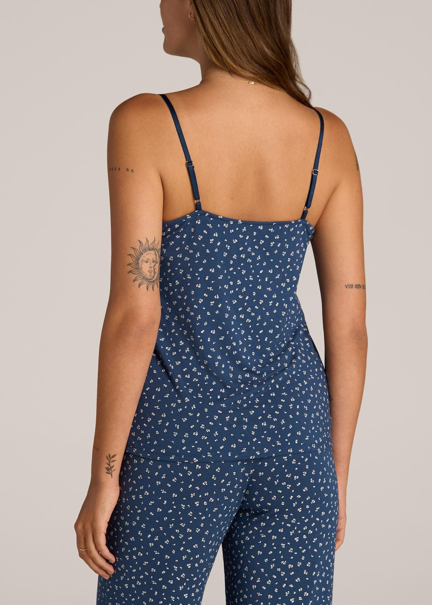 Lace Camisole Tank Top for Tall Women in Blue Ditsy Floral Print Product Image