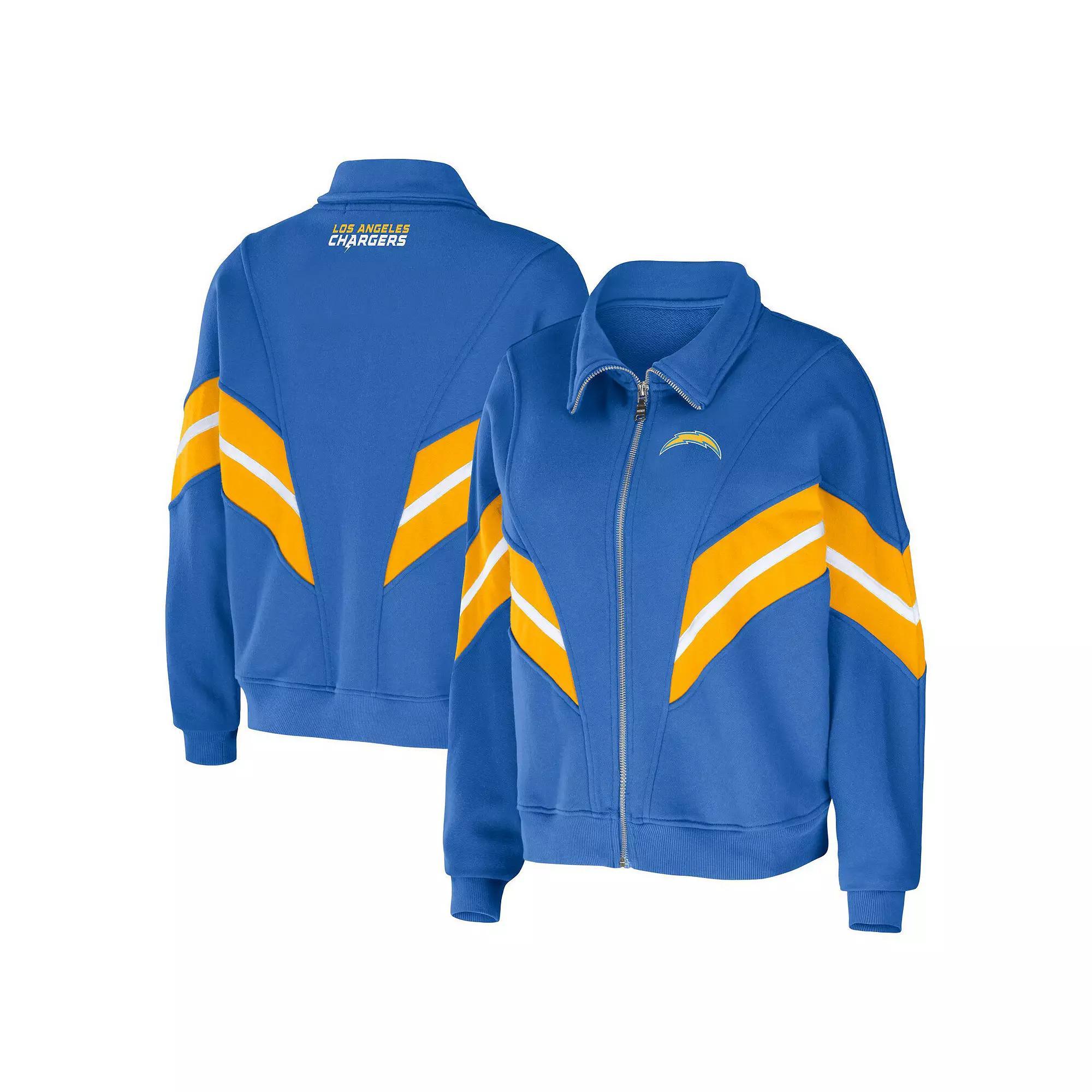 Womens WEAR by Erin Andrews Powder Blue Los Angeles Chargers Yarn Dye Stripe Full-Zip Jacket Product Image