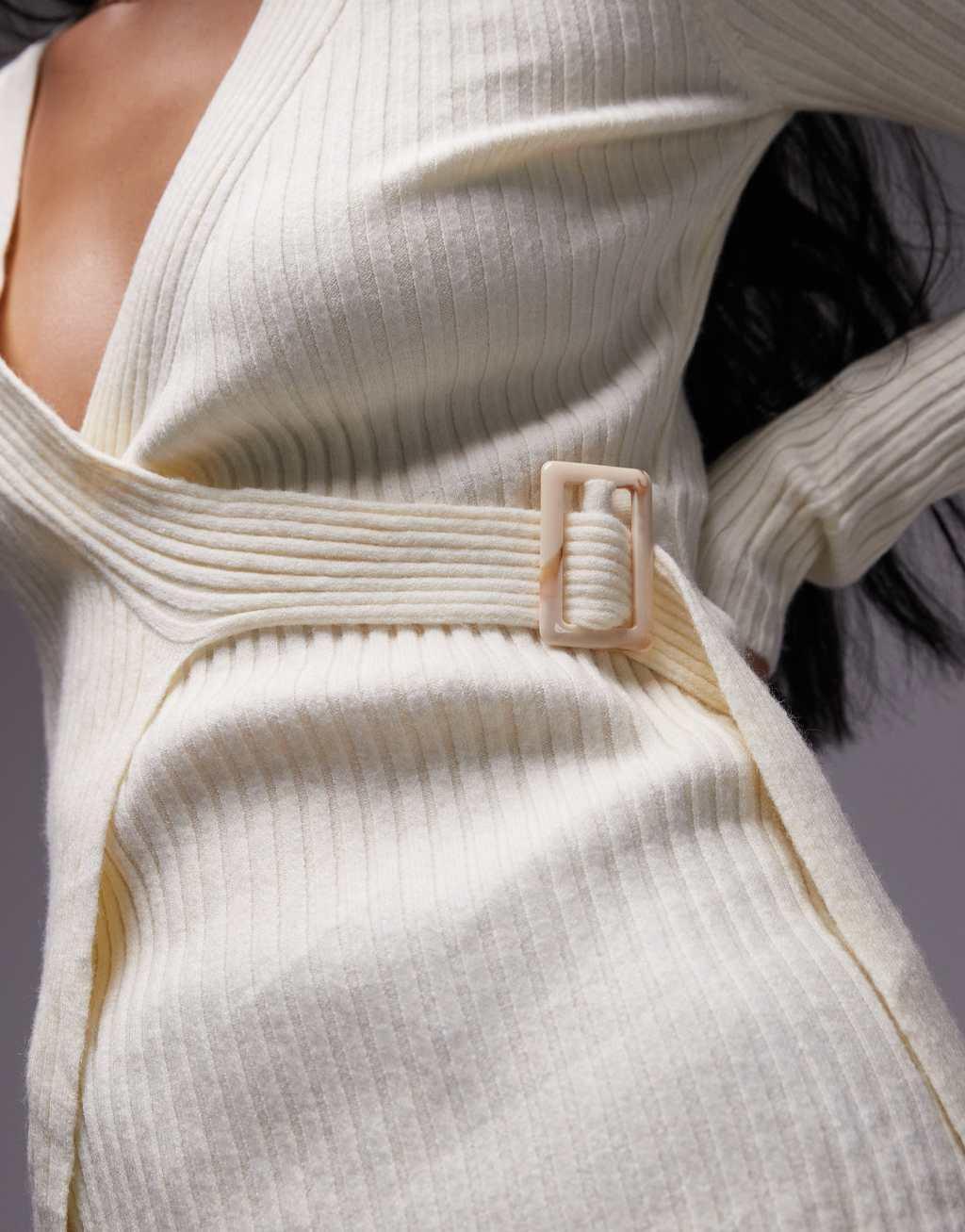 Mango wrap square buckle cardigan in white Product Image