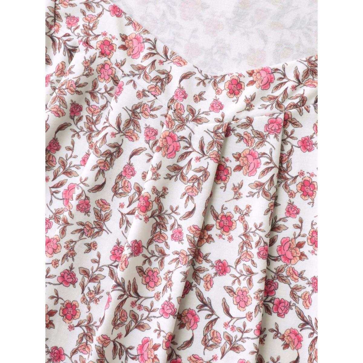 Plus Size Floral Print Pleated Front Sleeveless Tank Women Multicolor Casual Pleated Square Neck Everyday Tank Tops Camis BloomChic 30/6X Product Image