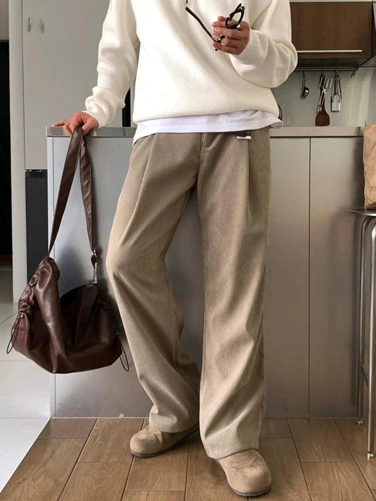RT No. 12331 KHAKI BROWN PLEATED STRAIGHT PANTS Product Image