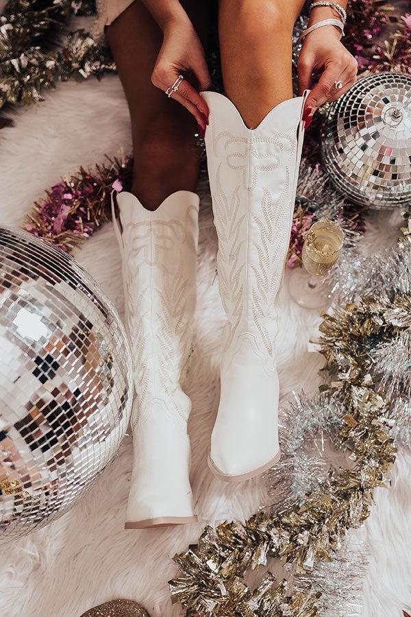 The Harris Faux Leather Cowboy Boot in White Product Image