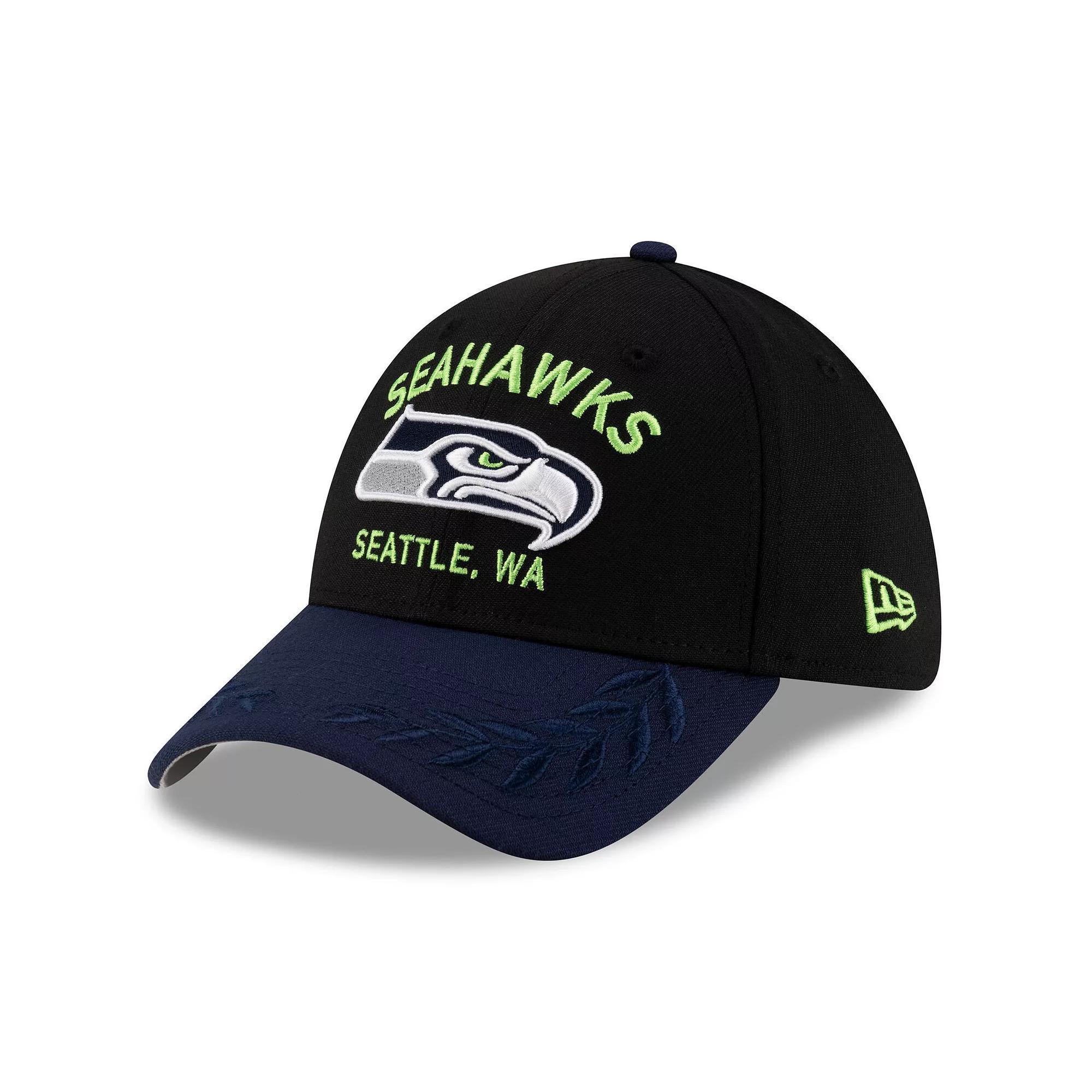 Men's New Era  Black/College Navy Seattle Seahawks 2025 NFL Draft 39THIRTY Flex Hat, Size: Small/Medium Product Image