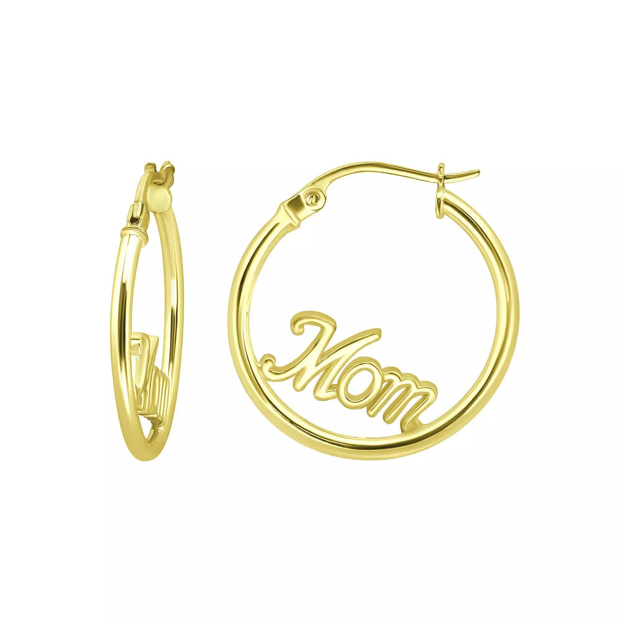 Aleure Precioso Sterling Silver "Mom" Center Hoop Earrings, Women's, Gold Tone Product Image