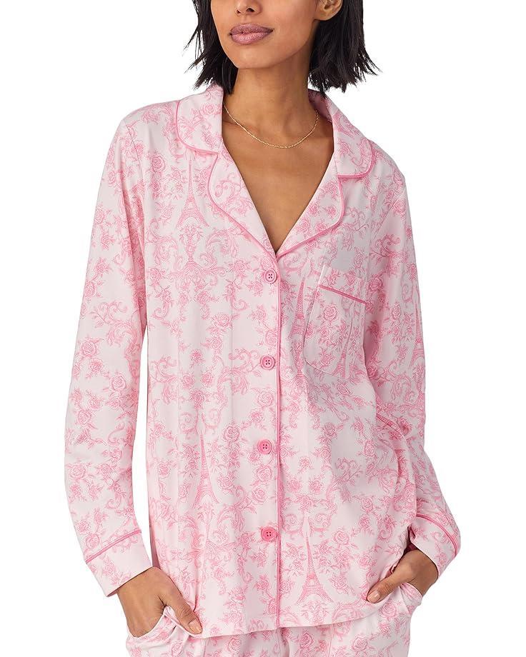Cotton Knit Long Sleeve Notch Collar Pj Set Product Image