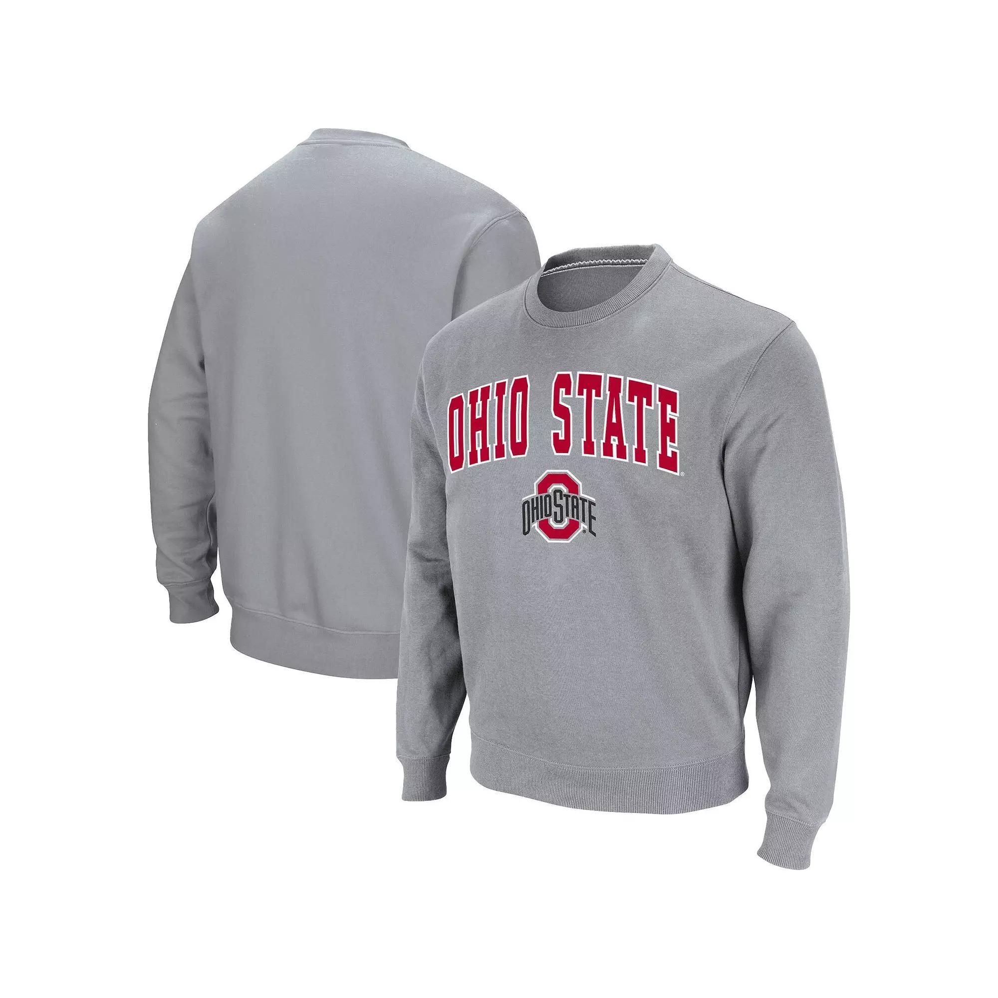 Men's Colosseum Heathered Gray Ohio State Buckeyes Team Arch & Logo Tackle Twill Pullover Sweatshirt, Size: Medium, Grey Product Image