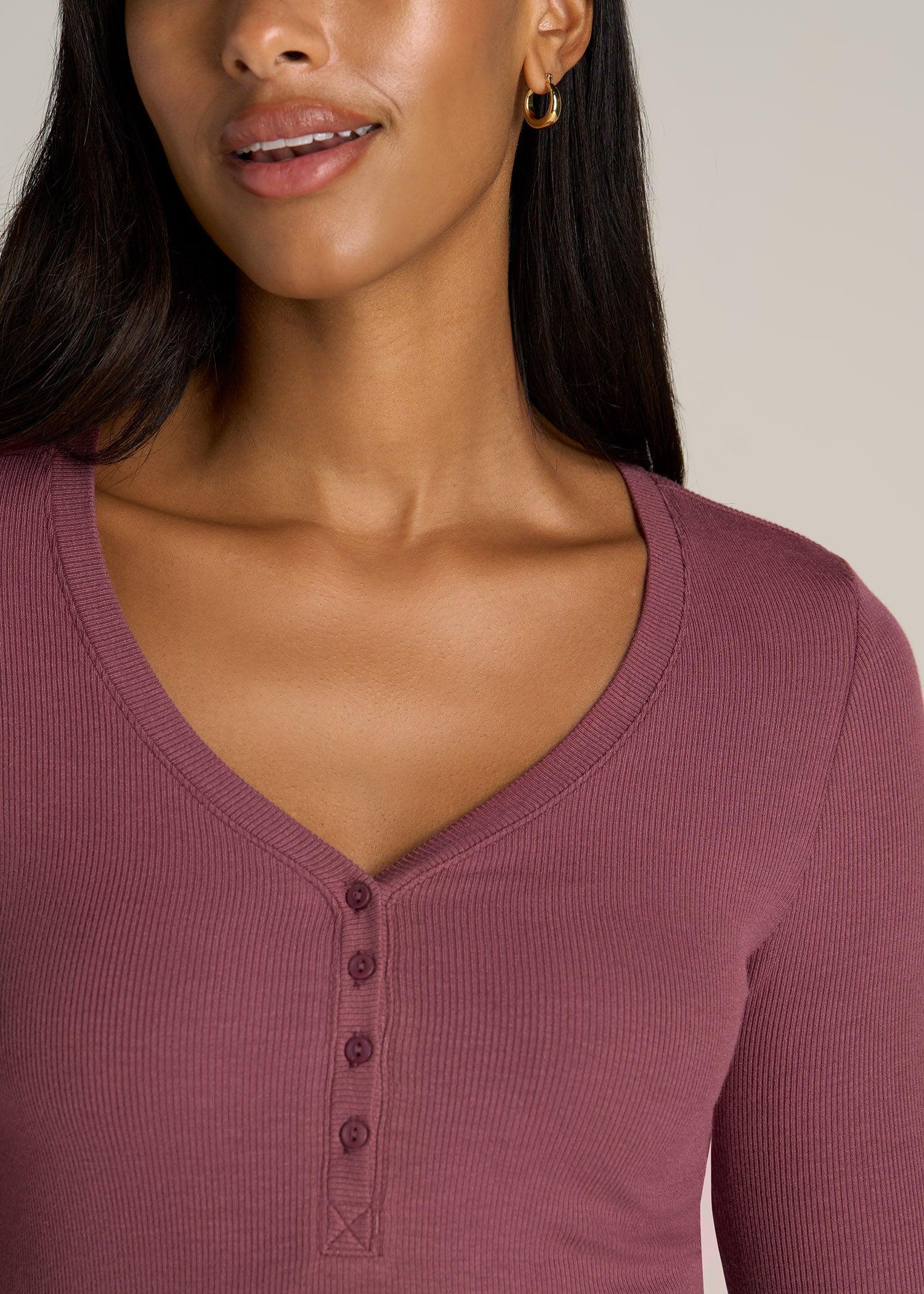 Tall Women's FITTED Ribbed Long Sleeve Henley in Astro Dust Product Image