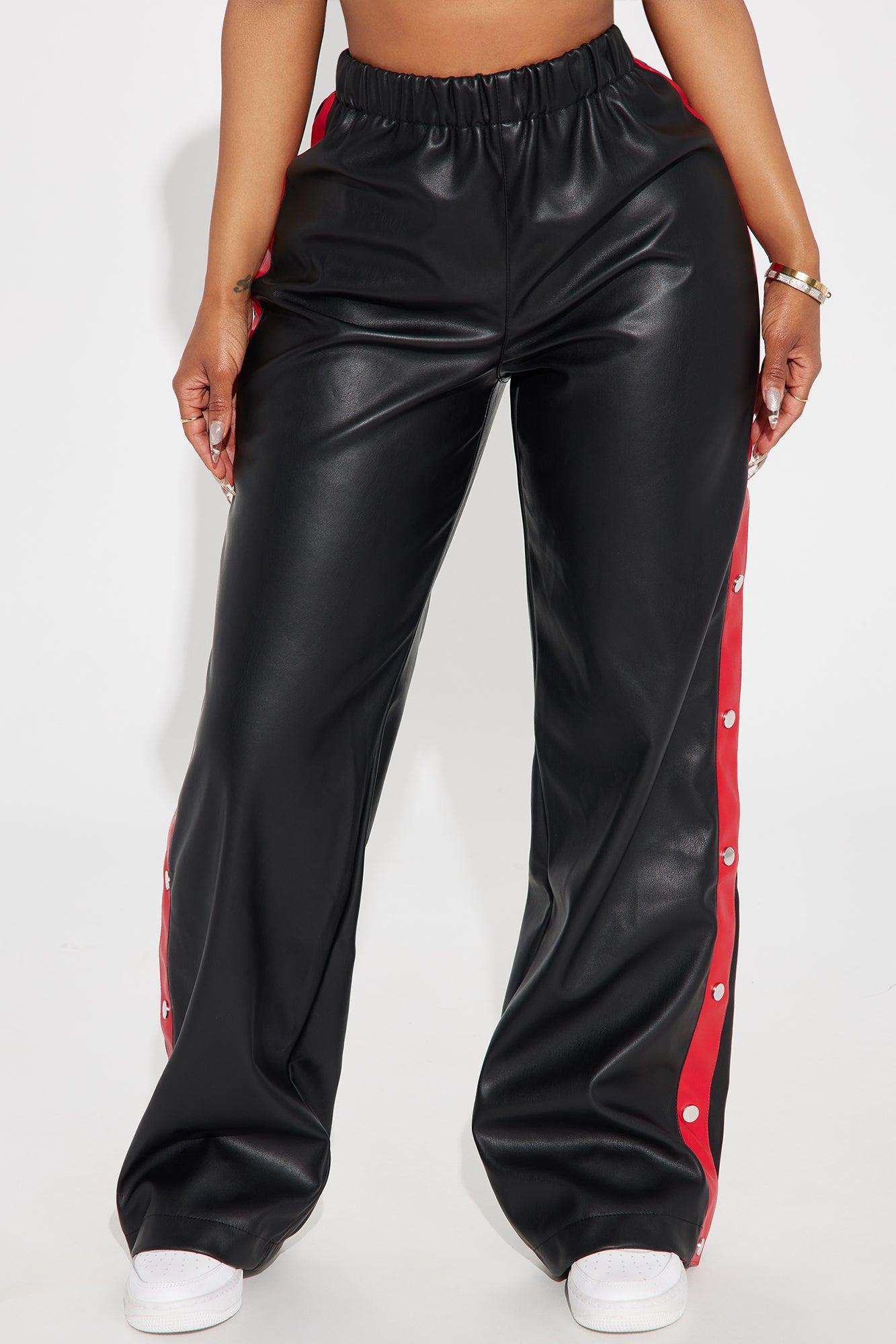 Street Feels Faux Leather Track Pant - Black/Red Product Image