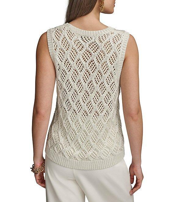 Donna Karan Open Knit Diamond Pattern Crew Neck Sleeveless Tank Product Image