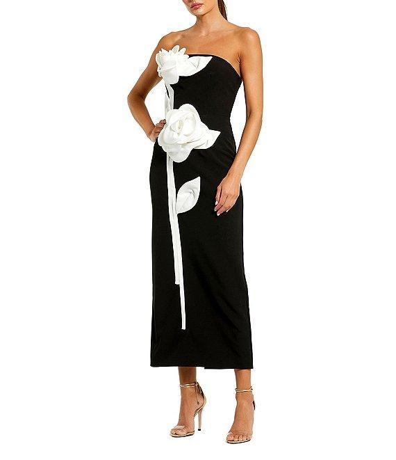 Mac Duggal Strapless 3D Satin Flowers Crepe Sheath Ankle Dress Product Image