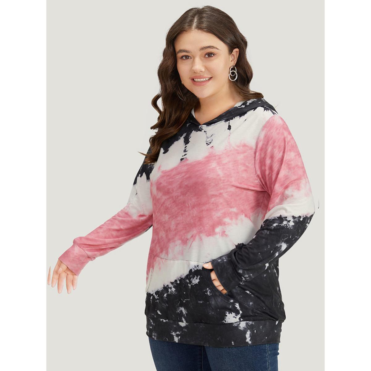 Plus Size Tie Dye Hooded Pocket Sweatshirt Women Multicolor Casual Tie Dye Hooded Dailywear Sweatshirts BloomChic 12/L Product Image