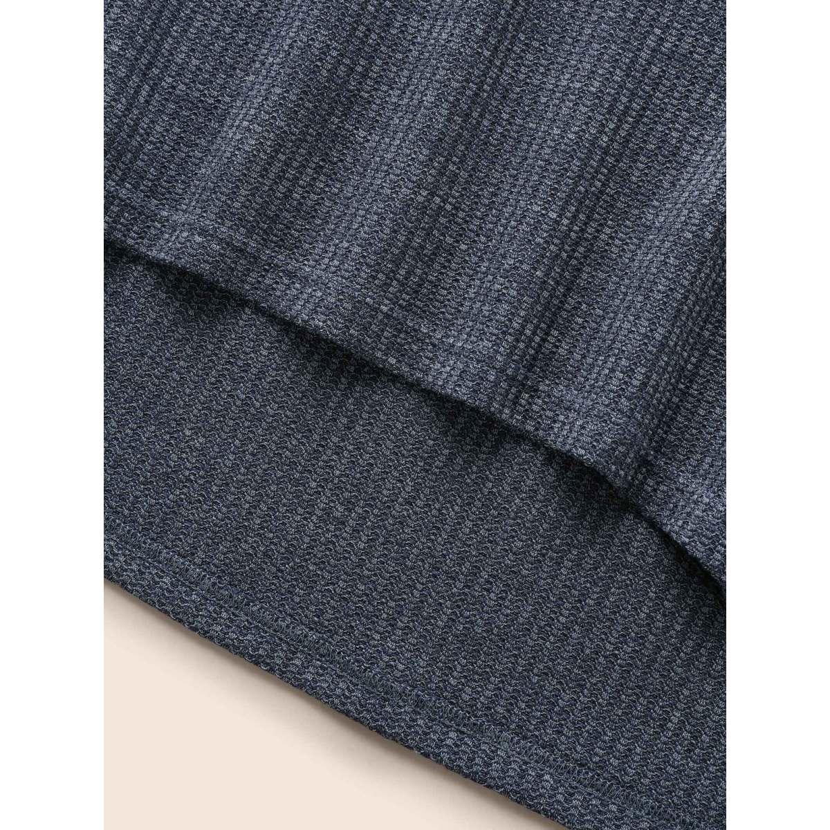 Plus Size Rib Knit Half Zip High Low Hem T-shirt Navy Women Casual Texture V-neck Everyday T-shirts BloomChic 18-20/2X Product Image