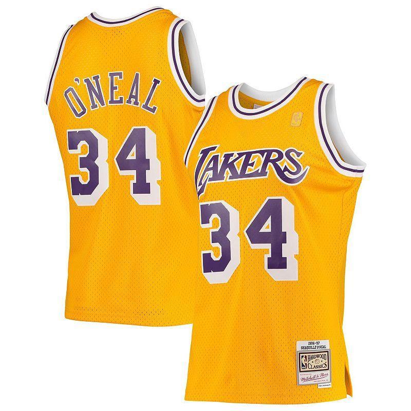 Men's Mitchell & Ness Shaquille O'Neal Gold Los Angeles Lakers Hardwood Classics Swingman Jersey, Size: 2XL Product Image
