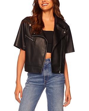 Susana Monaco Faux Leather Short Sleeve Moto Jacket Product Image
