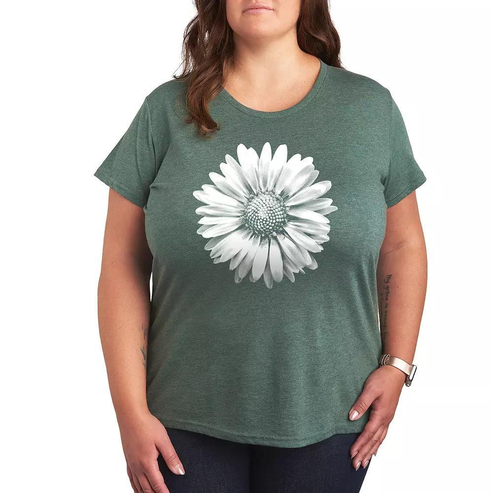 Plus Size White Daisy Graphic Tee, Womens Grey Green Product Image