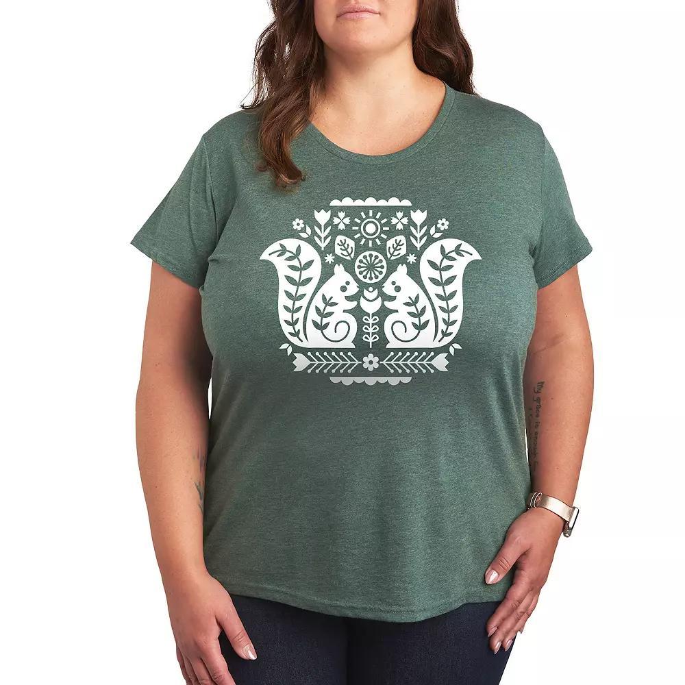 Plus Scandinavian Squirrels Graphic Tee, Womens Grey Green Product Image