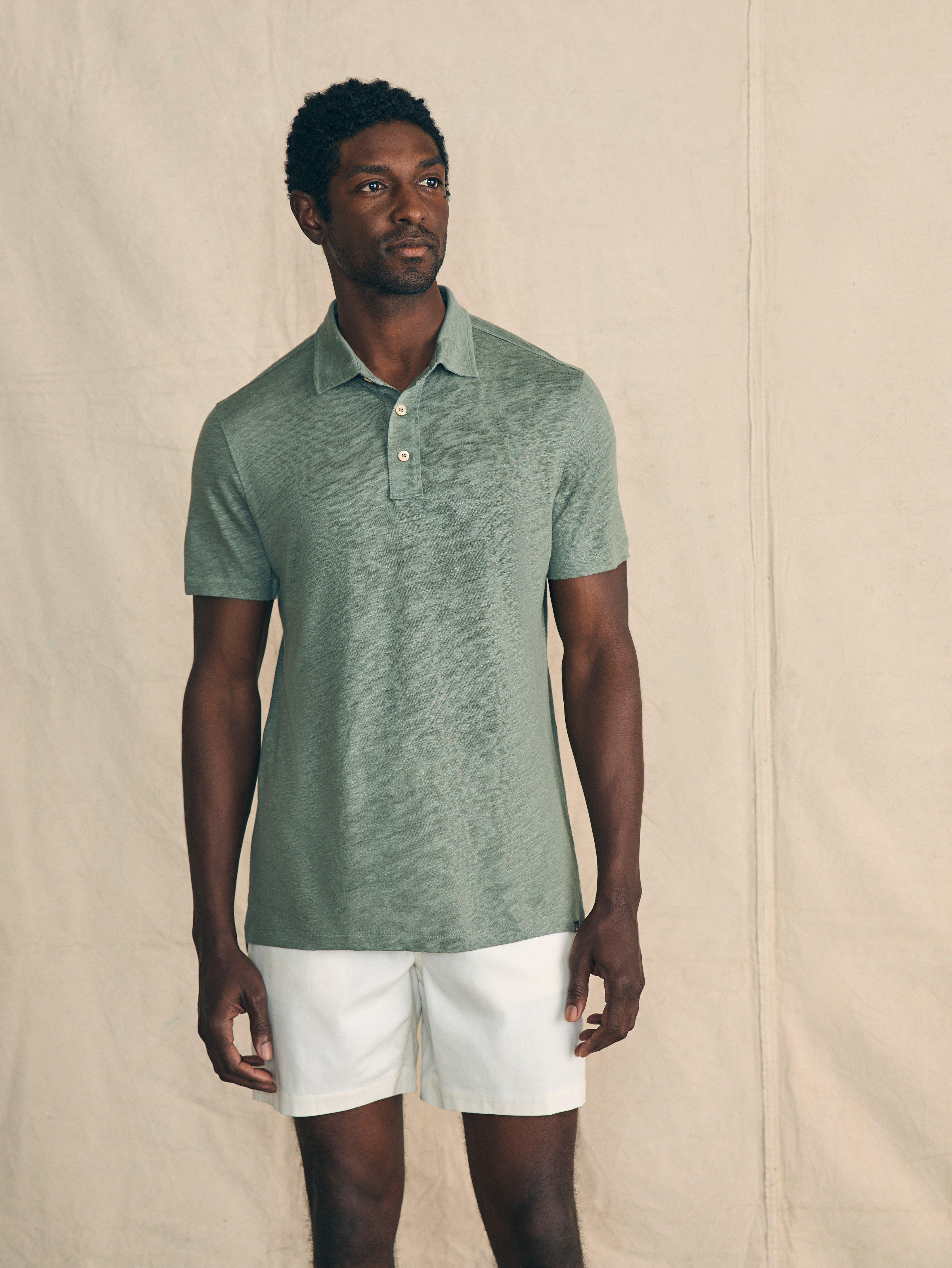 Short-Sleeve Linen Polo - Desert Olive Male Product Image