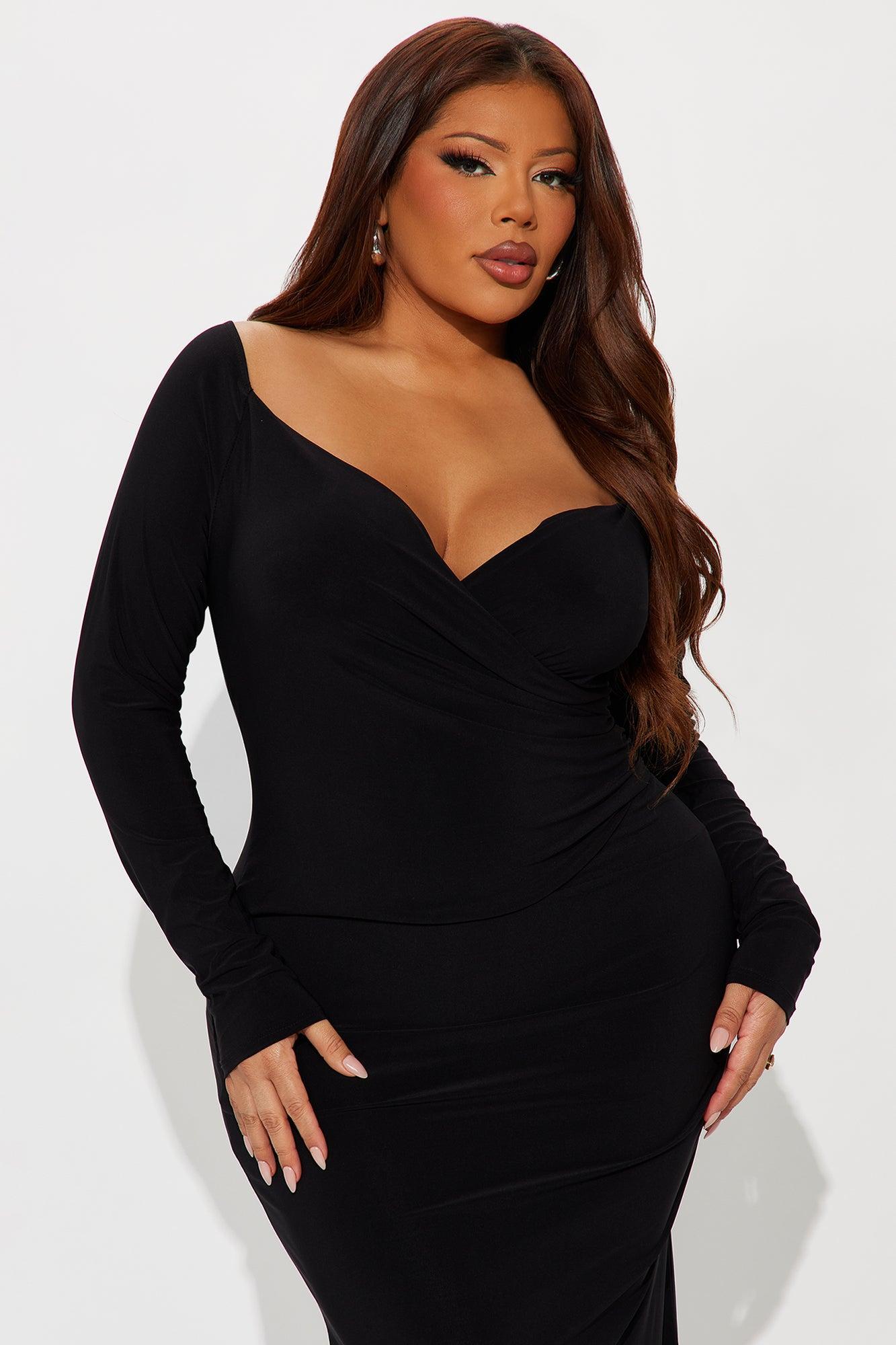 Carol Off Shoulder Midi Dress - Black Product Image