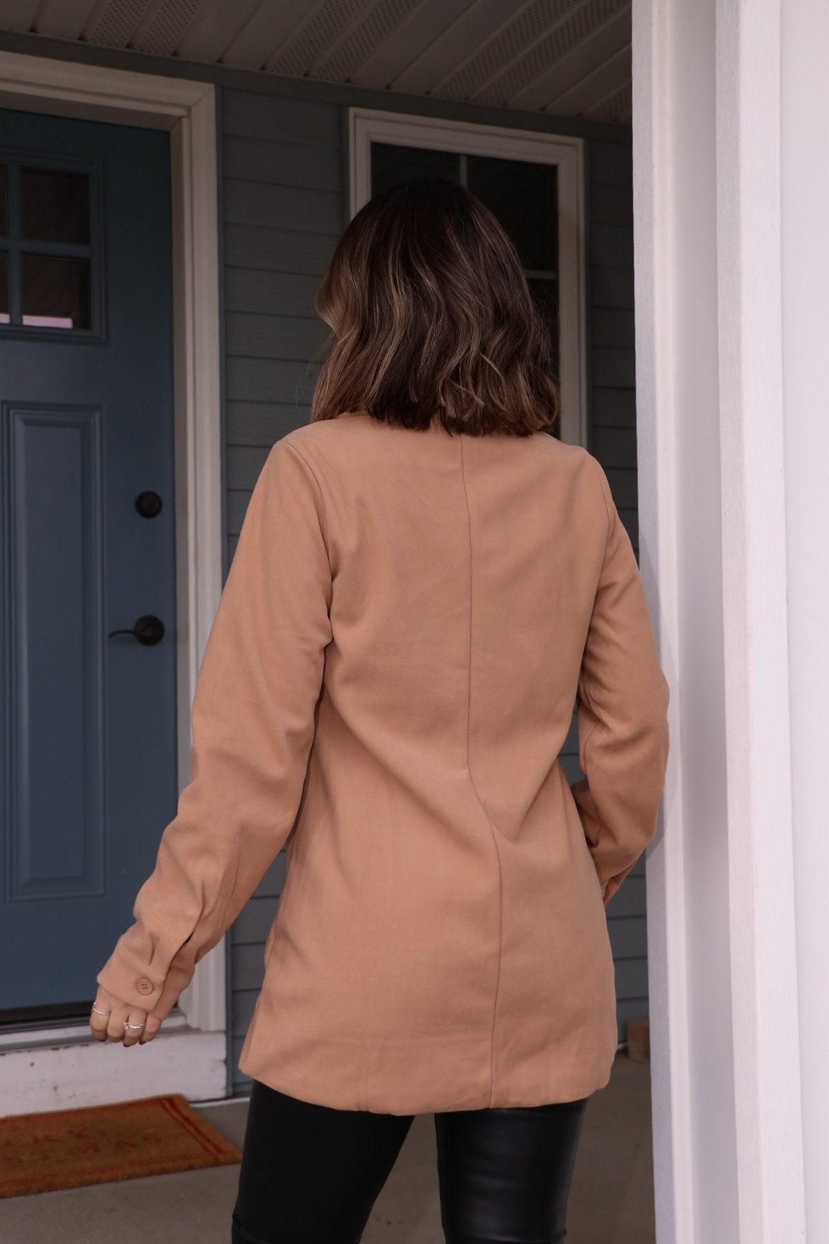 Camel Brushed Double Breasted Coat - FINAL SALE Product Image
