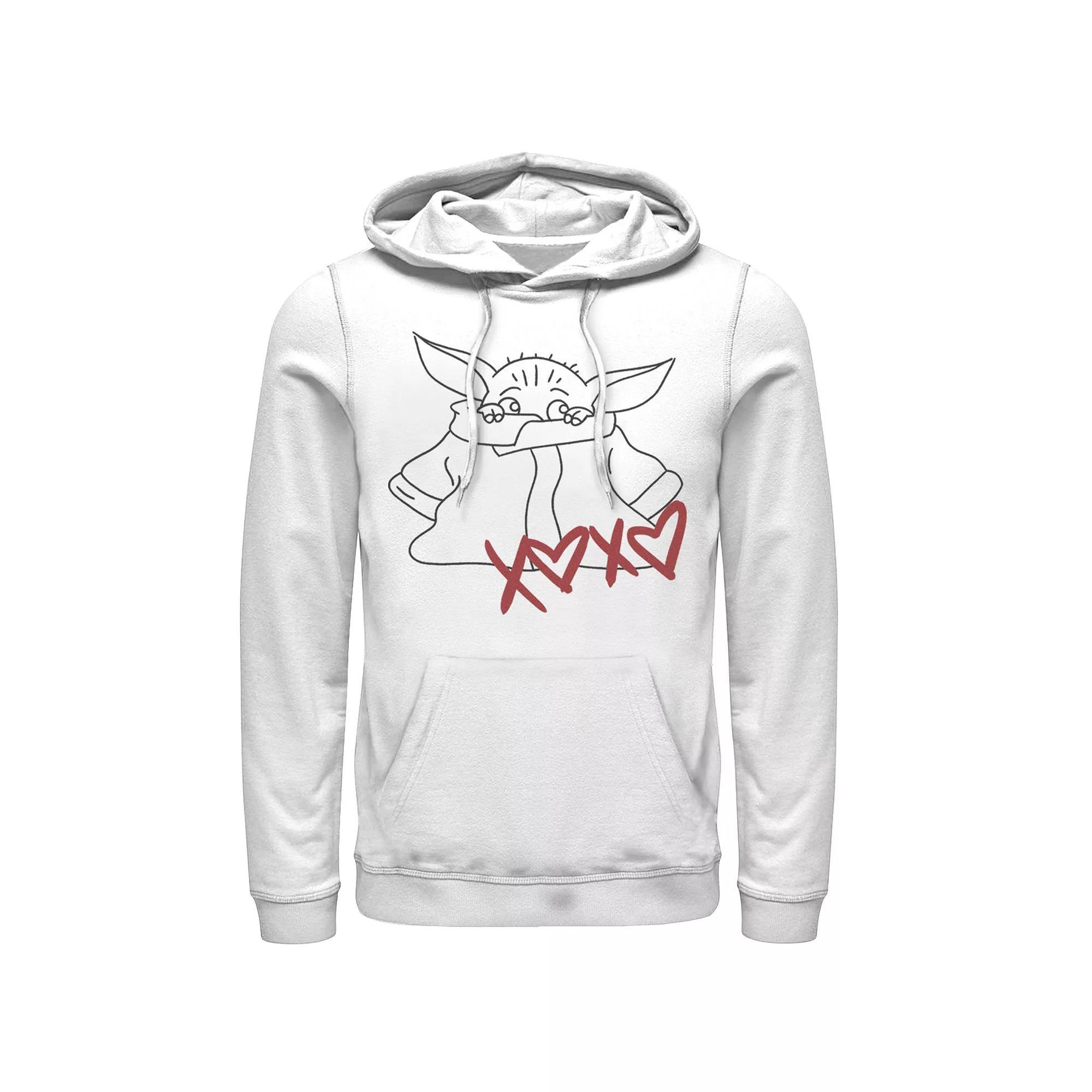 Men's Star Wars The Mandalorian The Child Valentine's Day Outline Hoodie, Size: Large, White Product Image