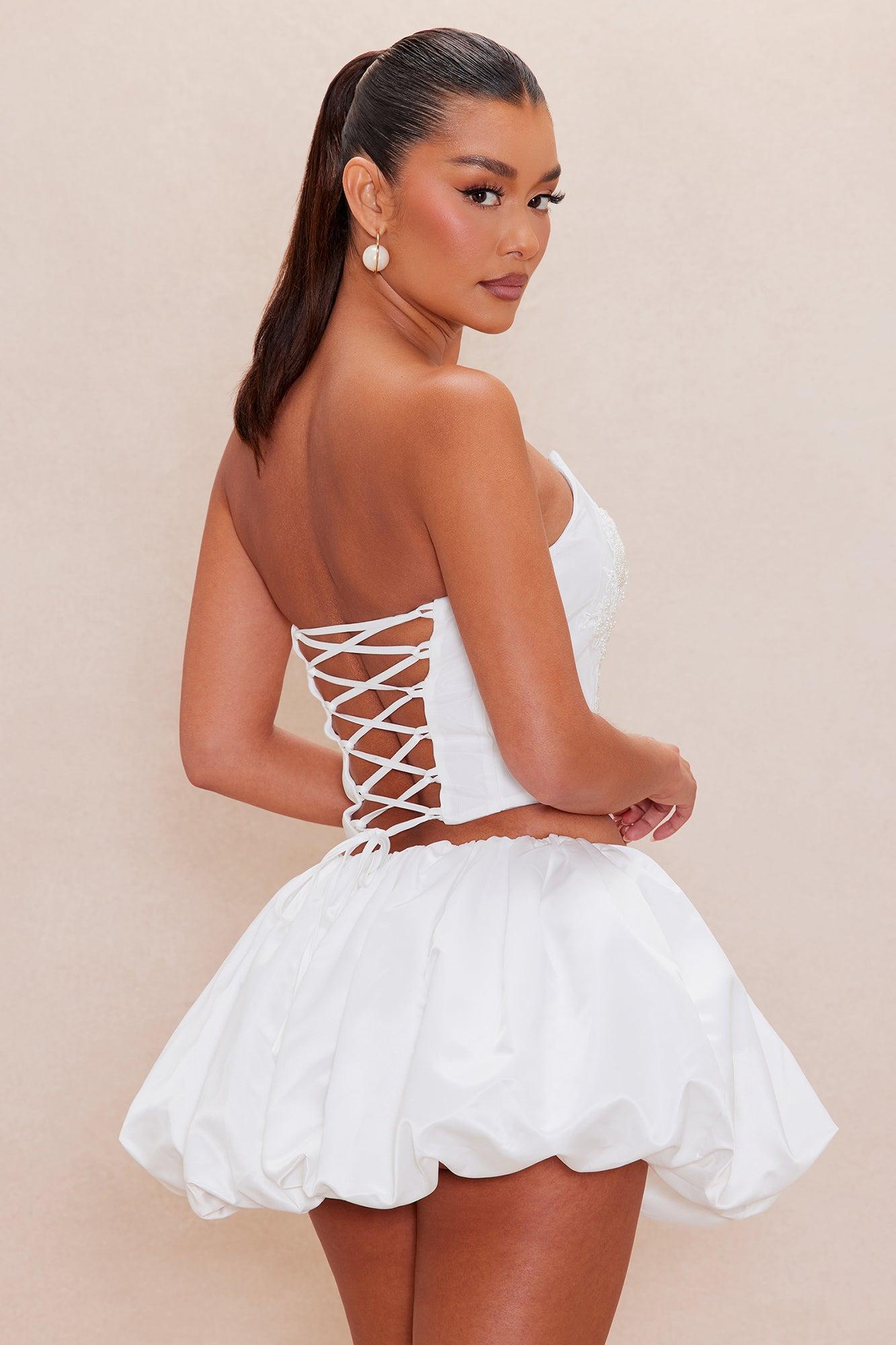 Katrina Satin Bubble Skirt Set - White Product Image