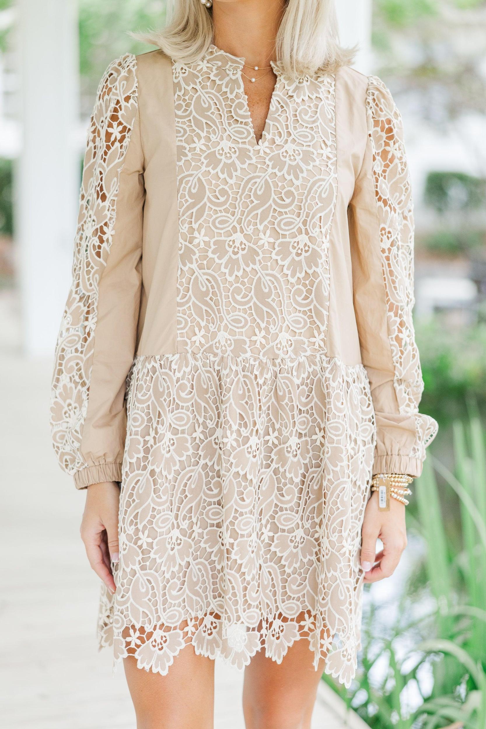What You Want Taupe Crochet Dress Female Product Image